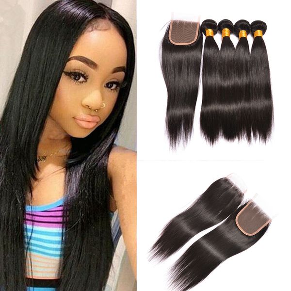 Peruvian Silk Straight With Lace Closure Free Middle Or 3 Ways