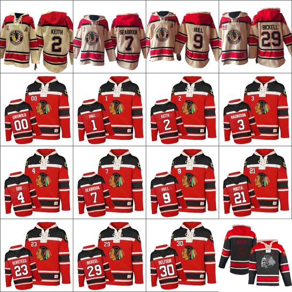 

Men's Old Time Hockey Chicago Blackhawks 2 Keith 3 Magnuson 4 Orr 7 Seabrook 9 Hull 18 Savard 29 Bickell Authentic White Sawyer Hooded
