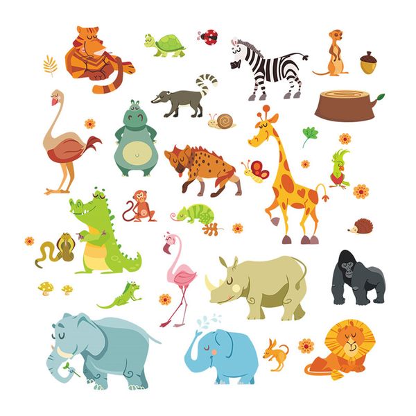

wholesale- jungle animals wall stickers for kids rooms safari nursery rooms baby home decor poster monkey elephant horse wall decals
