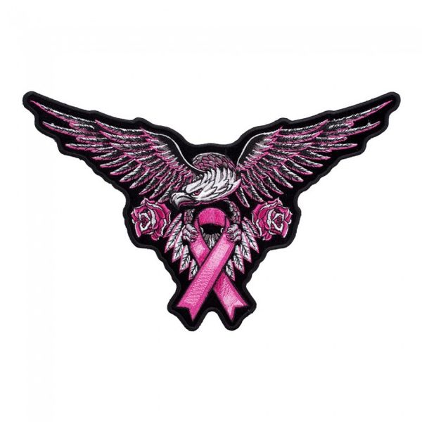 Plang Eagle Breast Cancer Ribbon Patch, Ferro bordado para conscientizar ou costurar em patches 5,25*3,25 polegadas Frete grátis