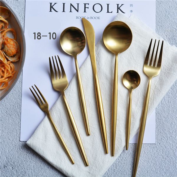 

cupitol style dinnerware matte gold flatware gold cutlery stainless steel 304 knife fork spoon wedding tableware