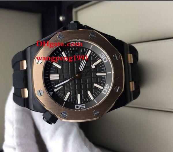 

men watch 42mm black rubber black dial strap classic automatic movement mechanical men's watches, Slivery;brown