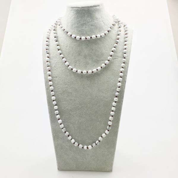 

st0332 60" facetted of 6mm howlite necklaces fashion yoga jewelry women`s long knotted necklace, Silver