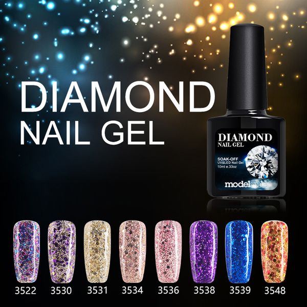 

wholesale- modelones shiny diamond nail gel lacquer colorful glitter gel polish uv soak off gel nail polish need uv led lamp gelpolish, Red;pink