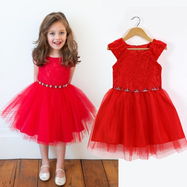 

2021 new new lace pattern princess girl dress children's wear skirt, Red;yellow