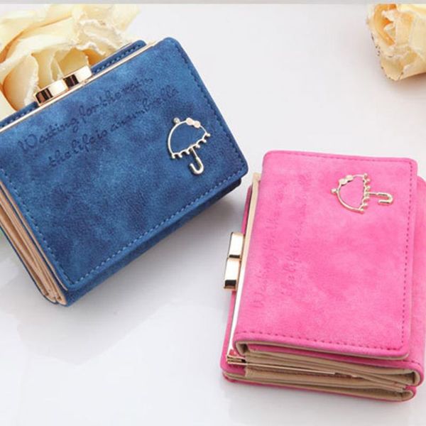 

wholesale- 2017 brand designer women clutch change coin bag new women purse mini ladies handbag women short small frosted leather wallets, Red;black
