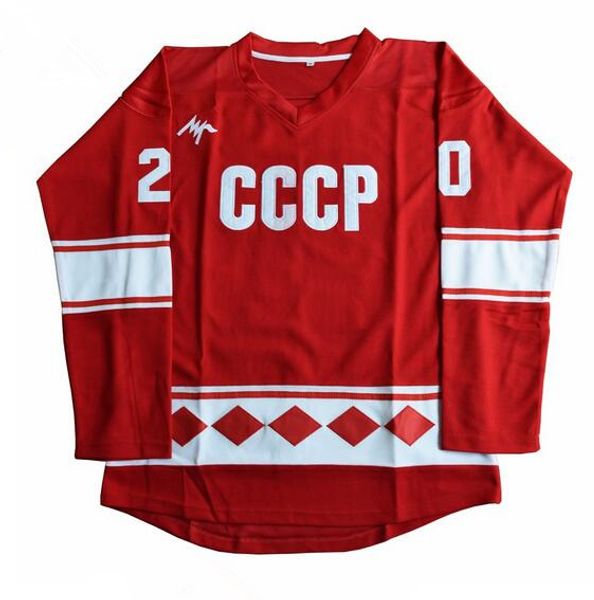 

1980 cccp russia hockey jersey #20 vladislav tretiak jerseys red embroidery logos size s-xxxl, Black;red