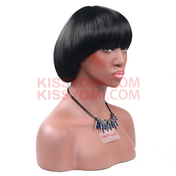 Short Natural Black Cheap Mushroom Hairstyle Women Wig Heat