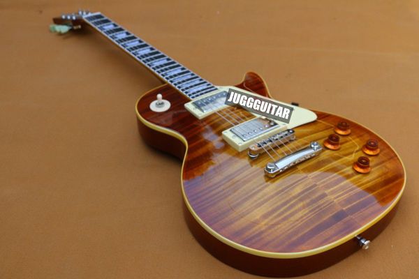 

promotion standard 1959 vos reissue electric guitar,vintage yellow body binding, one pc neck,tiger flame maple chrome hardware