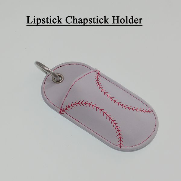 

baseball softball leather chapstick holder, case, keychain, Slivery;golden