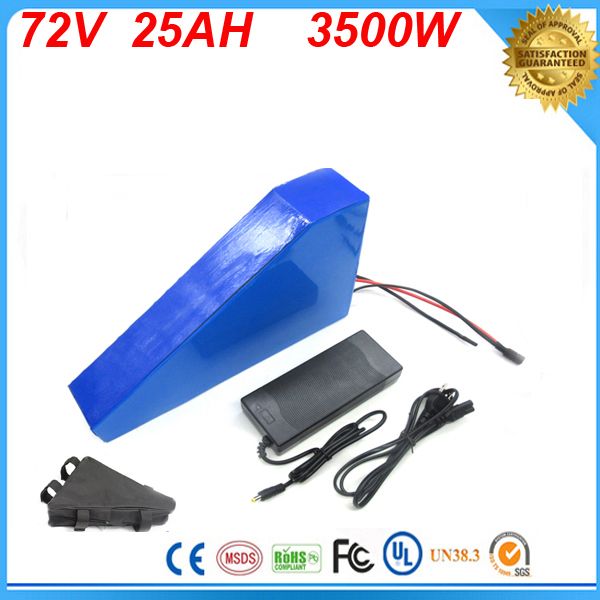 

customize 72v 25ah lithium-ion battery triangle style rechargeable 72v 3000w electric bike battery with triangle bag+bms for sanyo cell