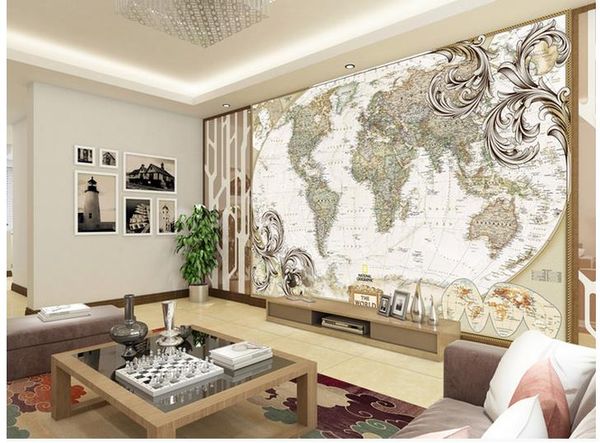 

на заказ любой размер европейский винтаж мир карта навигации телевизор фоне росписи 3d обои 3d обои для тв фоне