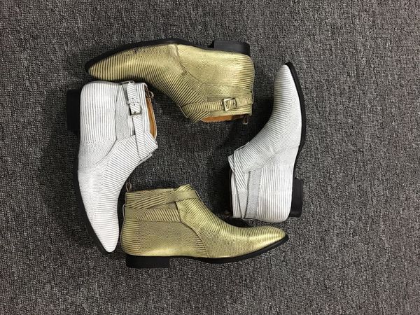 

2017 new men print leather boots real leather booties male point toe buckle mujer botas party shoes bota male, Black