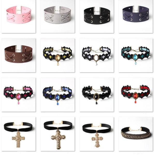 

2017 est choker european and american gothic heart-shaped necklaces chokers korean cashmere wide necklace 16 models, Golden;silver