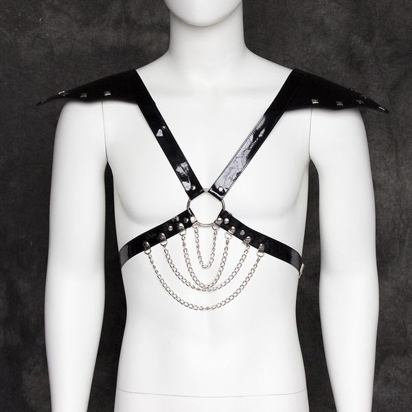 

wholesale- men punk rivet leather harness body bondage cage bustier corset sculptin leather suspenders braces pants decoration, Black;white