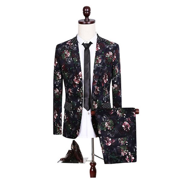 Blazers por atacado (jaquetas+calças) Men Floral Fashion Sets Slim Fit Tuxedo Party Dress Sutits Brand Cotton Plus Size M5xl Wedding Sui