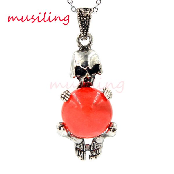 

skull pendants necklace pendulum jewelry silver plated natural stone lemon jade ruby etc stone charms reiki amulet fashion mens jewelry