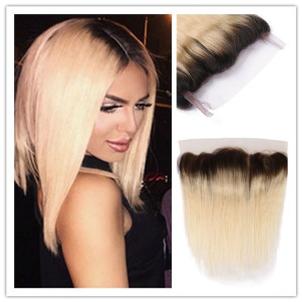 Hohe Qualität Großhandelspreis Brasilianisches Haar 1B/613 Spitze Frontal 13x4 Gerade Brasilianisches Blondes Ombre Haar Spitzenverschluss
