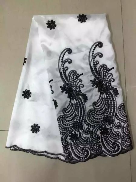 

5 yards/pc white george lace fabric with small black sequins flower design african cotton lace for clothes jg1-9, Black;white