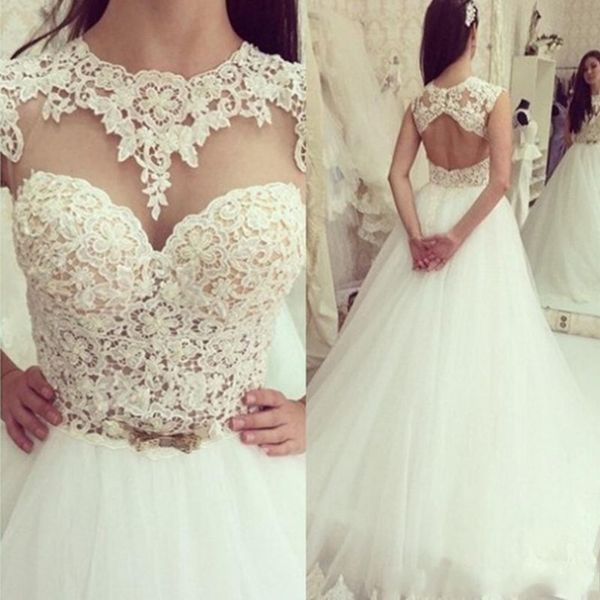 Discount Sexy Country Style Wedding Dresses A Line Jewel Open Back