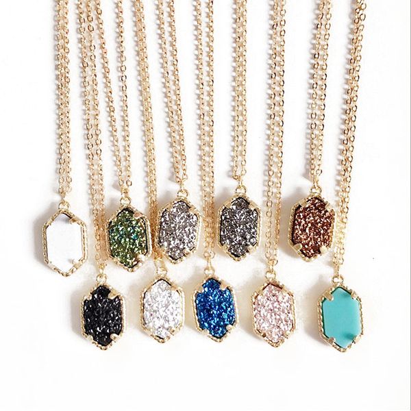 

hexagon druzy stone pendants necklace gold plated necklace jewelry for women fashion jewelry gift 10 colors, Silver
