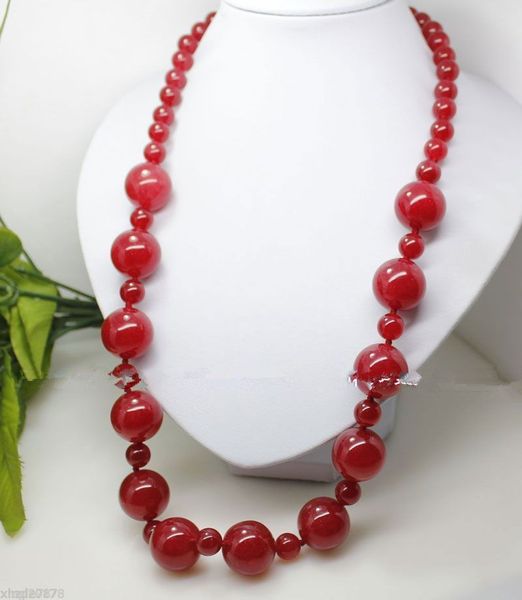

25 inches 6-12mm red jade round gems beads long necklace, Silver