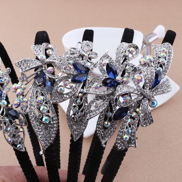 

rhinestone headband women girls crystal hairband chic wedding bridal fashion hairdress flower ribbon butterfly ornate accessories, Black;brown