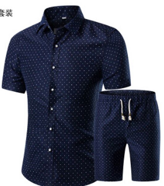 

men shirts+shorts set new summer casual printed hawaiian shirt homme short male printing dress suit sets plus size 5z58, White;black