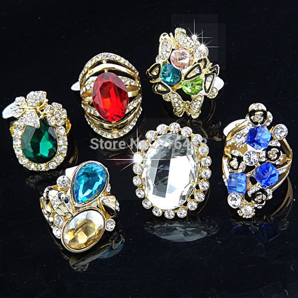 

2017 new arrival 5pcs big large cubic zirconia rhinestones crystal 18k gold p fashion women rings wholesale jewelry lots a248, Golden;silver