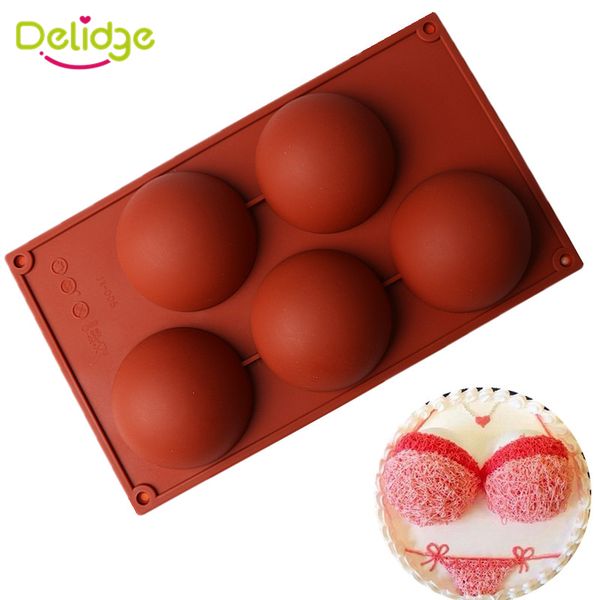 

wholesale- 1 pcs 5 holes and 6 holes domed cake mold silicone hemispherical chocolate cake mold round shape jelly pudding baking mold