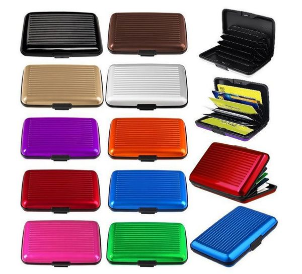 

14 colors aluminum business id credit card wallet waterproof rfid card holder pocket case box ta181, Brown;gray