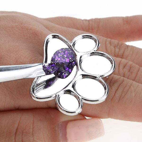 

wholesale- cute footprint round design manicure gel polish nail print machine for hand ring airbrush stencil diy nail art palette, Silver