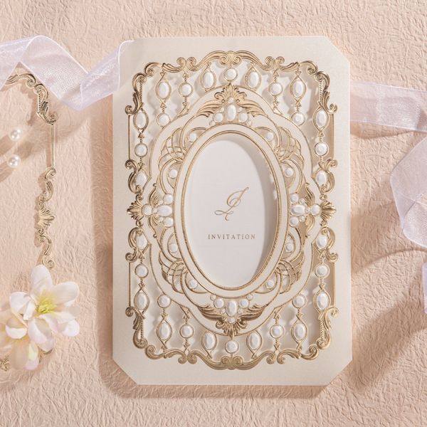 

wholesale- laser cut wedding invitations cards with hollow flora design luxurious engagement for bridal shower birthday party favors cw6035