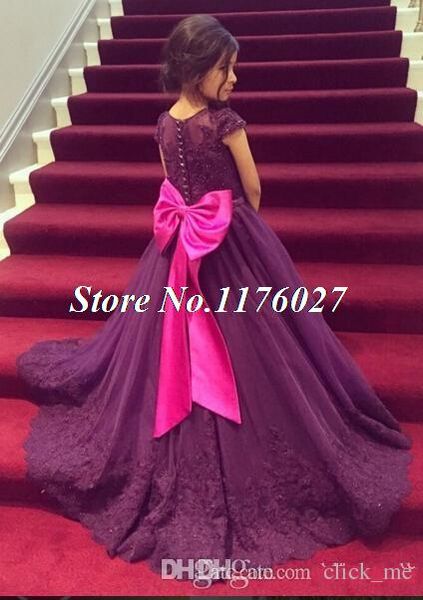 

purple cap sleeve lace tulle princess dresses custom cute little flower girl dress floor length hand made bows kids prom birthday dress, White;blue