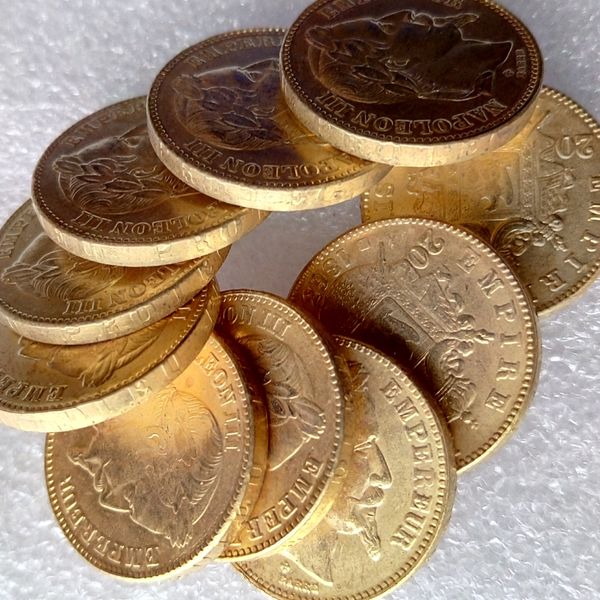 

france full sets(1862-1870)-a-b 10pcs made of brass-plated gold napoleon 20 francs beautiful coin copy coin