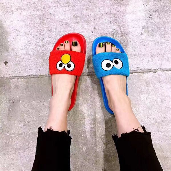 

2017 new arrival womens fashion Sesame Street causal slide sandals red blue girls cartoon cute slippers