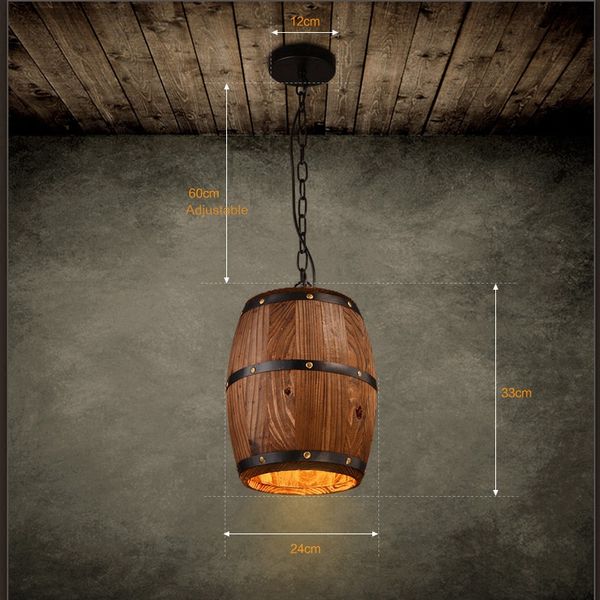 

retre pendant lights lamp shade, industrial vintage wood barrel retro pendant lamp light for bar shop cafe dining room decor