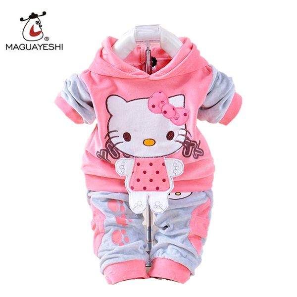 

wholesale- cartoon baby girls clothing set autumn fleece sports 2pcs sets clothes hello kitty long sleeve cotton kids clothing boys clothes, White