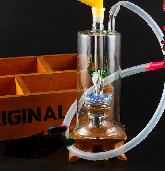 Caixa de presente com lâmpada de vidro portátil Hookah, enviar acessórios pote, bongos de vidro, tubulação de água de vidro, tabagismo, estilo de cor de entrega aleatória