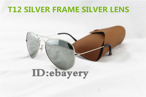 

vintage men women pilot sunglasses retro silver mirror lenses 58mm 62mm uv400 brand sun glasses eyeglasses with box,case, White;black