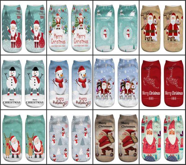 Новые женщины 3D рождественские носки унисекс мультфильм Лось Снеговик Санта носки женщины низкий вырезать лодыжки рождественские носки Calcetines Mujer