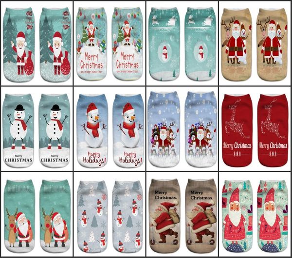 Novas Mulheres 3D Meias de Natal Unisex Dos Desenhos Animados Do Boneco De Neve Elk Santa Meias Mulheres Low Cut Ankle Meias De Natal Calcetines Mujer