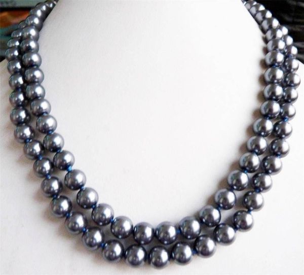 

lovely 8mm dark gray south sea shell pearl necklace 50"kk971, Silver