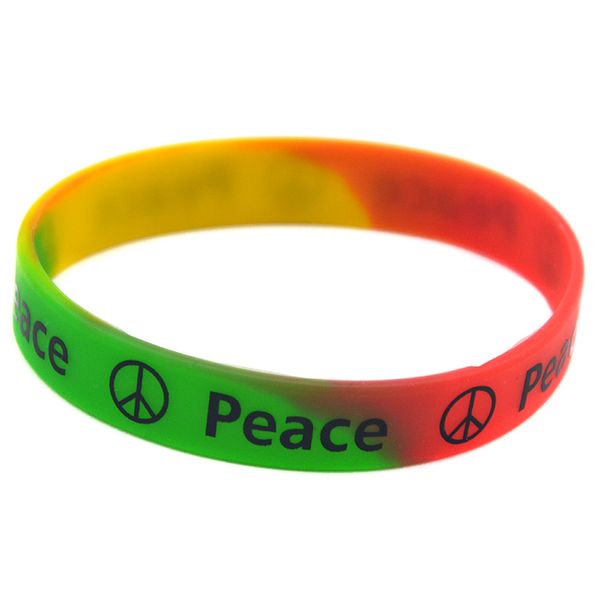 100 pezzi Bracciale in gomma siliconica della pace Logo stampato per regalo di attività di fondazione di beneficenza Taglia per adulti 2 colori