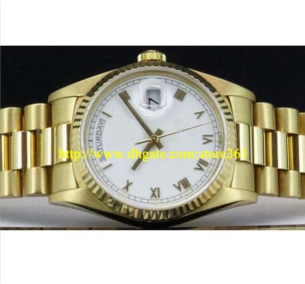 

store361 new arrive watches 36mm 18kt gold president white roman 18238, Slivery;brown