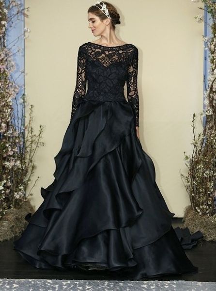 

gorgeous black prom dreses ball gown sweep train evening dresses scoop lace long sleeves zipper back runway gowns