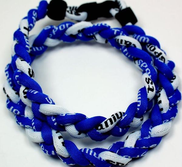 

promotion - 350pcs/lot baseball sports titanium 3 rope braided blue blue white sport ge necklace rt018, Golden;silver