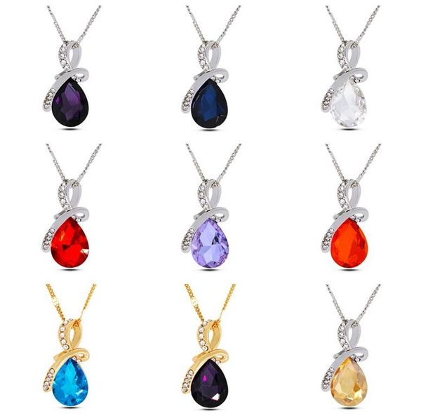 

high-end atmosphere austrian crystal large angel tears crystal clavicle necklace wfn088 (with chain) mix order 20 pieces a lot, Silver