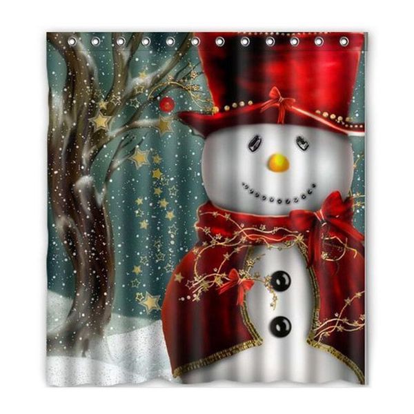 Weihnachtsbaum-Schneemann-Weihnachtsmann-Design aus Polyestergewebe, wasserdichte Badezimmer-Duschvorhänge mit 12 Haken, 165 x 180 cm, ZA3893