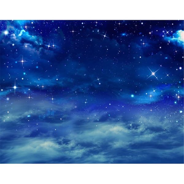 Glitter Stars and Clouds Blue Night Sky Fotografia Sfondo Vinile Bambini Bambini Foto Sfondo Neonato Photoshoot Puntelli Carta da parati
